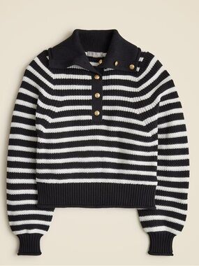 J.Crew 100% Cotton Ribbed half button-collar sweater in navy stripe - XS